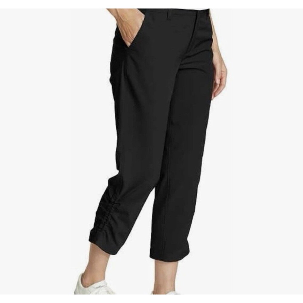 Eddie Bauer Stretch Ripstop Crop Pants Size 16 Black Hike Camp Comfort Pockets